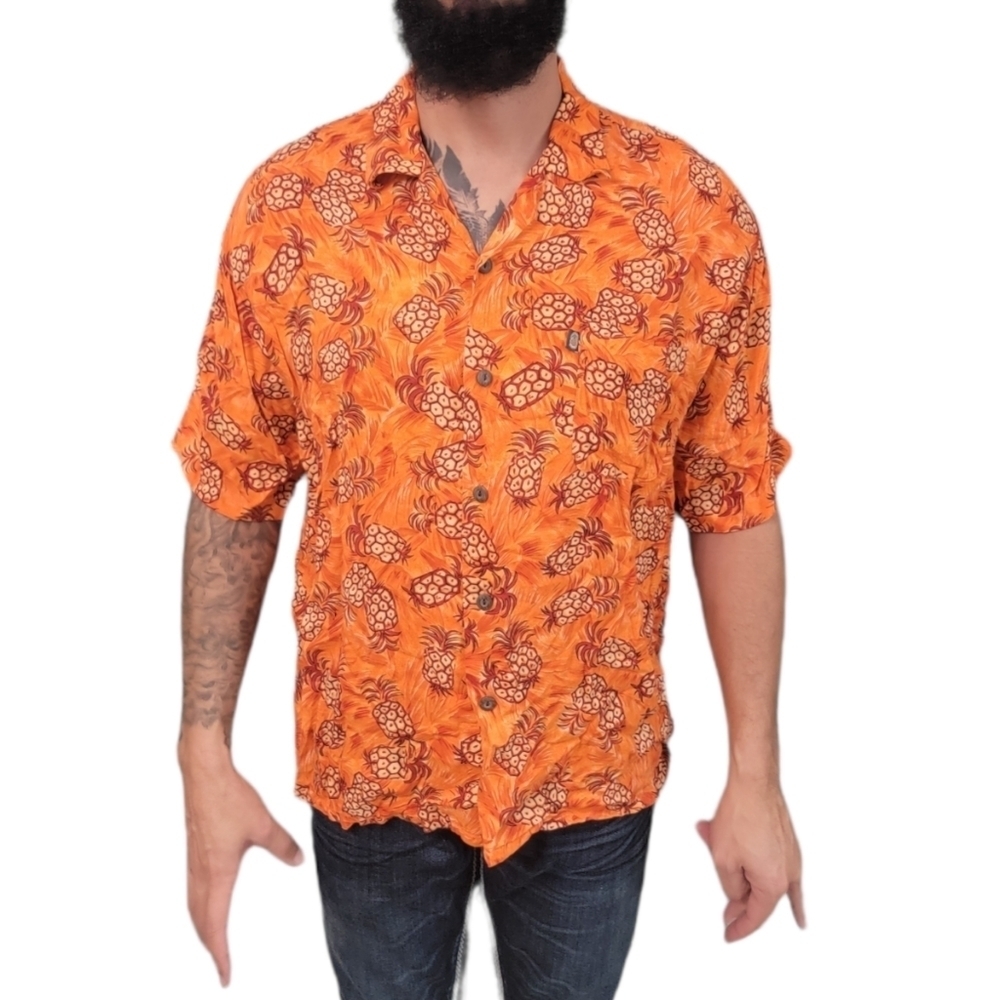 Pineapple Connecticut Hawaiian Orange Shirt Large